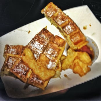 Box Kitchen - Chicken IN Waffles with Sriracha Maple Syrup - so good!! - Food Stands Near Me - San Francisco, California Box Kitchen - Chicken IN Waffles with Sriracha Maple Syrup - so good!! - Food Stands Near Me - San Francisco, California