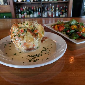 Feast - Lobster, corn and scallion bread pudding with Parmesan cream sauce & Heirloom tomatoes, purslane and sugar snap peas all'agrodolce - New American Near Me - Tucson, Arizona