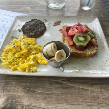 First Watch - Trifecta: scrambled eggs, chicken sausage patty, brioche French toast with fresh fruit. - Breakfast & Brunch Near Me - Pensacola, Florida