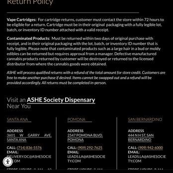ASHE Society - Won't honor their own policy. - Cannabis Dispensaries Near Me - San Bernardino, California