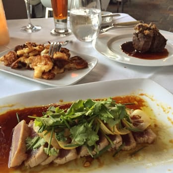 Cafe Lurcat - The whole dinner... Ahi Tuna with Lemon Confit, Beef Tenderloin, Roasted Cauliflower - New American Near Me - Minneapolis, Minnesota