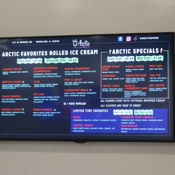 Arctic Spoon - Menu board, circa Aug 2022. - Ice Cream & Frozen Yogurt Near Me - Wheeling, Illinois