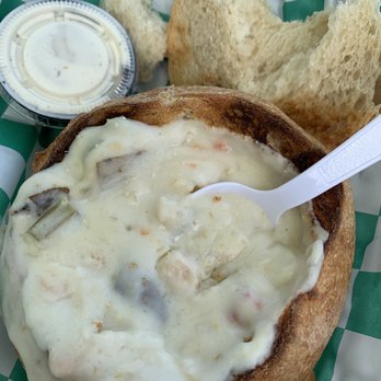 Tognazzini's Dockside Too - Clam chowder bread bowl - Seafood Near Me - Morro Bay, California Tognazzini's Dockside Too - Clam chowder bread bowl - Seafood Near Me - Morro Bay, California