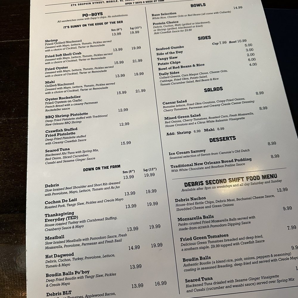 Debris Po Boys & Drinks - Menu - Sandwiches Near Me - Mobile, Alabama Debris Po Boys & Drinks - Menu - Sandwiches Near Me - Mobile, Alabama