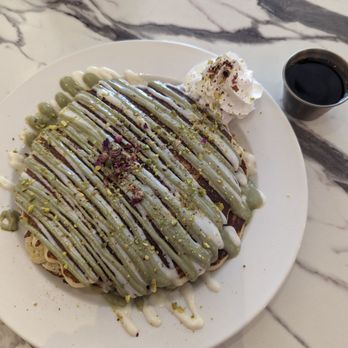 Dellah Coffee & Brunch House - Ashta and pistachio pancake - Coffee & Tea Near Me - Dearborn, Michigan