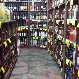 shelves of liquor in a liquor store