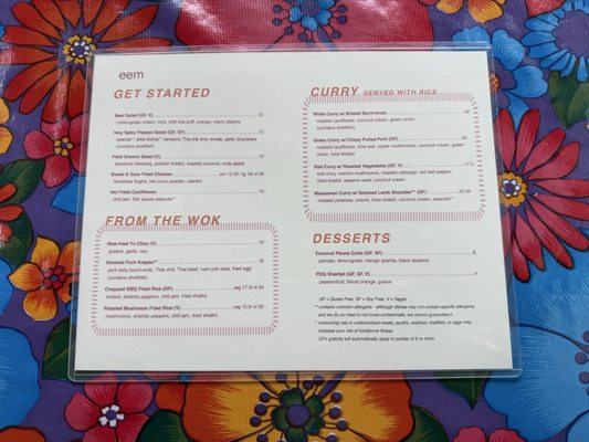 Menu photo 1 Eem Portland, OR