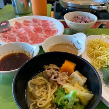 Joon Shabu Shabu - Pork dinner set w/ ramen noodles and goma + soyo sauce - Hot Pot Near Me - Glendale, California Joon Shabu Shabu - Pork dinner set w/ ramen noodles and goma + soyo sauce - Hot Pot Near Me - Glendale, California