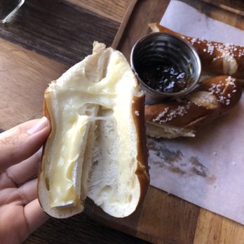 Roc & Olive - Pretzel with brie and fig jam! - New American Near Me - Long Beach, New York