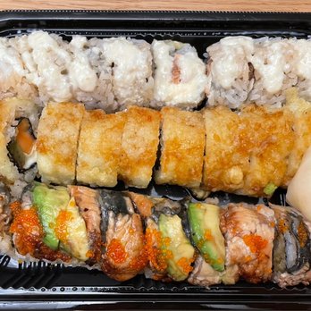 Kiriba Sushi - From top to bottom: Washington rolls, Tempura Seattle rolls, Dragon rolls. - Japanese Near Me - Seattle, Washington Kiriba Sushi - From top to bottom: Washington rolls, Tempura Seattle rolls, Dragon rolls. - Japanese Near Me - Seattle, Washington