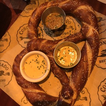 Coronado Brewing - Pretzel with 3 dips including beer cheese - Brewpubs Near Me - San Diego, California Coronado Brewing - Pretzel with 3 dips including beer cheese - Brewpubs Near Me - San Diego, California