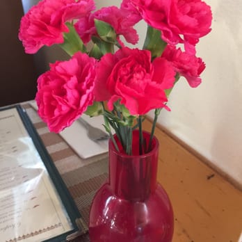 Aroma Thai - Cute fresh carnations at the table. 9.27.15 - Thai Near Me - Imperial Beach, California