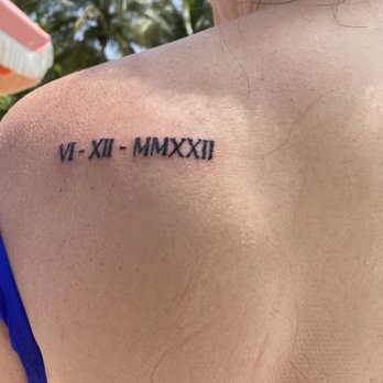 Chapel Tattoos - By Alex  Our wedding date in Roman numerals We love it!!! - Tattoo Near Me - Miami Beach, Florida