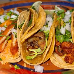 Michi Michi - Acorazado (Fried Chicken), Al Pastor, and Carnitas Tacos