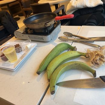 CocuSocial - Plantains, chicharrones, and the ingredients for the empanadas, which was guava, cream cheese, and beef. - Cooking Classes Near Me CocuSocial - Plantains, chicharrones, and the ingredients for the empanadas, which was guava, cream cheese, and beef. - Cooking Classes Near Me