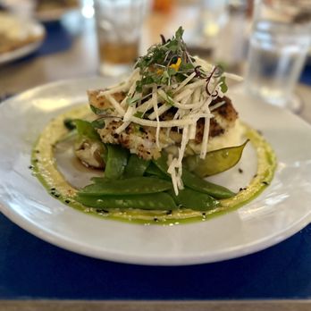 Claytons Siesta Grille - MACADAMIA CRUSTED GROUPER - Yukon Gold Mashed Potato, Soy Seared Baby Bok Choy, Snow Pea, Mango Ginger Vinaigrette  AWESOME!!! - New American Near Me - Sarasota, Florida