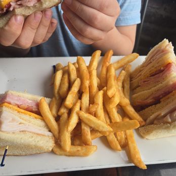 Bistro 221 - Club (minus the tomatoes and lettuce) with fries - American Near Me - Saint George, South Carolina Bistro 221 - Club (minus the tomatoes and lettuce) with fries - American Near Me - Saint George, South Carolina