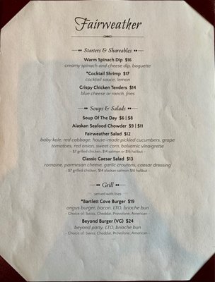 Menu photo 2 Fairweather Dining Room Gustavus, AK