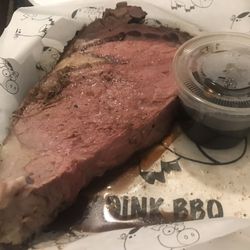 Moink Bbq & Catering - 2 lb slab of smoked prime rib, rare. And au jus. Got it Fri., ate last of it Sun. for breakfast. It was just so freaking tender.