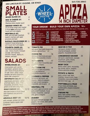Menu photo 1 The Wheel Apizza Pub Eugene, OR
