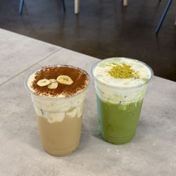 Miracle Coffee & Breakfast - Banana Bliss Latte and Pistachio Vanilla Matcha