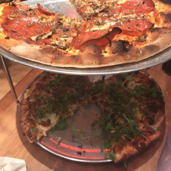 Hand Fire Pizza - Bottom-Even Mo' Bettah BBQ Pizza and Top-personalized cheese, mushroom and pepperoni pizza - Pizza Near Me - Jackson, Wyoming