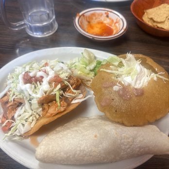 Mariscos Puerto Angel - Chicken tostada, carne asada taco, carne molida sope & rice & beans - Seafood Near Me - Soledad, California