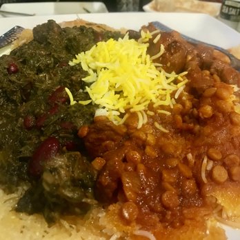 Caspian Restaurant - tahdig, half and half with 2 khoreshts - Mediterranean Near Me - Mountain View, California