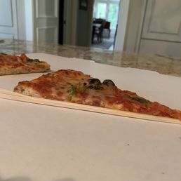 two slices of pizza on a table two slices of pizza on a table