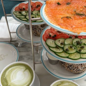 Sadelle's at Kith Toronto - Salmon tower x2, matcha latte x2 - Breakfast & Brunch Near Me - Toronto, Ontario
