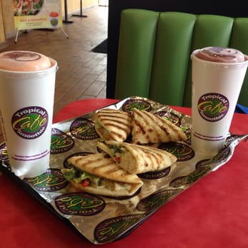 Tropical Smoothie Cafe - Baja Chicken Flatbreads, Sunrise Sunset: Strawb, Pineap, Mango, Orange Acai Berry Boost: Acai, Pomergran, Banana, Blueb, Strawb - Juice Bars & Smoothies Near Me - Jacksonville, Florida