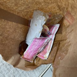 McDonald's - Syrup coated butter utensils jams all of it and the bag.....