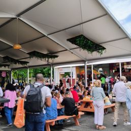 The food court area. Very busy on a Tuesday midday. The food court area. Very busy on a Tuesday midday.