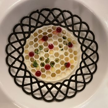 Nibi - Honeycomb flan with raspberry, lemon, and basil salt - New American Near Me - Battle Creek, Michigan