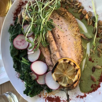 Farm & Table - I had the trout. Cooked skin-on complete with eyeballs. It was delicious!  I did not eat the eyeballs. - New American Near Me - Albuquerque, New Mexico