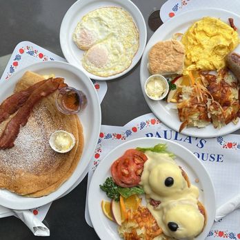 Paula's Pancake House - Danish pancakes(eggs came on the side)  Danish sausage with egg Irish Benedict w/ hashbrowns - Breakfast & Brunch Near Me - Solvang, California