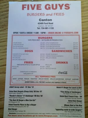 Menu photo 2 Five Guys Canton, MI Menu photo 2 Five Guys Canton, MI