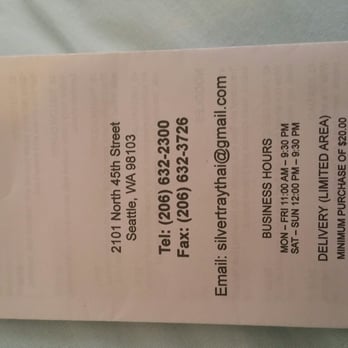 Silver Tray - Extra info to the to-goers (: and hours, number etc - Thai Near Me - Seattle, Washington