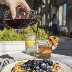 The Shed Restaurant - Mohegan Sun CT - Delicious waffles with fresh blueberries and warm maple syrup