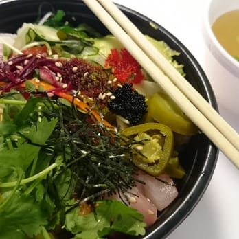 Poki Roll - Medium bowl w/ yellow tail, tuna, albacore + miso soup.  Little under $9.  Excellent lunch option if in the mood for something healthy - Japanese Near Me - Cypress, California