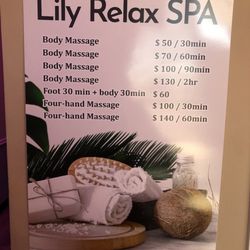 Lily Relax Spa - Price List