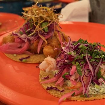 Los Aguachiles - Shrimp popeye taco and fish taco - Seafood Near Me - Playa del Carmen, ROO