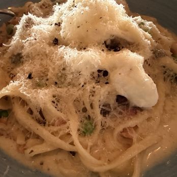 Bulla Gastrobar - TRUFFLE CARBONARA - Linguini, wild mushrooms, bacon, garlic cream, green peas, poached egg - Gastropubs Near Me - Winter Park, Florida Bulla Gastrobar - TRUFFLE CARBONARA - Linguini, wild mushrooms, bacon, garlic cream, green peas, poached egg - Gastropubs Near Me - Winter Park, Florida