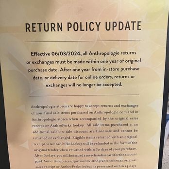Anthropologie - Updated return policy Dec 2024 - Women's Clothing Near Me - New York, New York Anthropologie - Updated return policy Dec 2024 - Women's Clothing Near Me - New York, New York