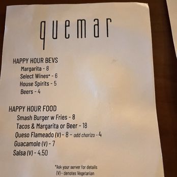 Quemar - Happy hour menu - Latin American Near Me - Virginia Beach, Virginia