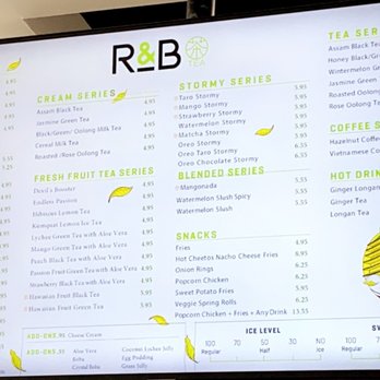 R&B Tea - Those are the selections - Bubble Tea Near Me - Riverside, California