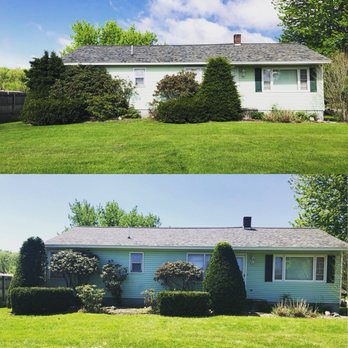Dockstader Landscaping - We cut and trimmed the shrubs in the front of this house. - Lawn Services Near Me