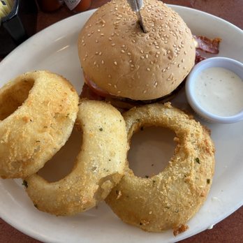 Margie's Diner - Bacon Cheese Burger with onion rings. - Diners Near Me - Paso Robles, California