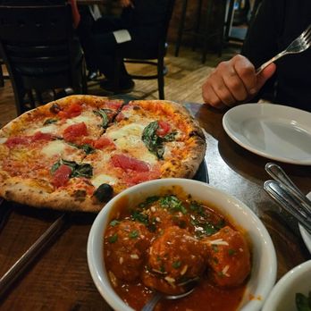 Bistro Di Bufala - Margherita pizza and meatballs - Mediterranean Near Me - Visalia, California