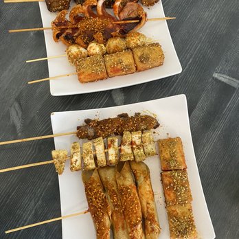 Wok Bar - Skewers- mushroom, squid, quail egg, fish tofu, lamb, beef tendon, dried tofu - Szechuan Near Me - Fort Lee, New Jersey Wok Bar - Skewers- mushroom, squid, quail egg, fish tofu, lamb, beef tendon, dried tofu - Szechuan Near Me - Fort Lee, New Jersey